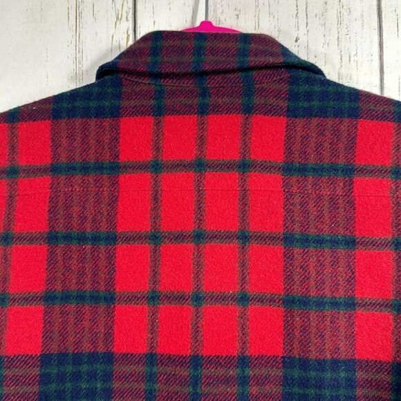 Lauren Ralph Lauren 100% Lambswool Plaid Pullover Shirt Jacket Red Navy Tartan - Picture 12 of 15